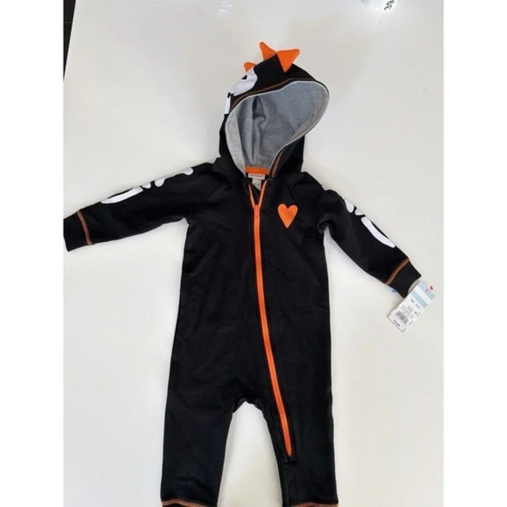 Cat & Jack Baby Dinosaur Hooded Zip One-Piece Romper Black 9–12 Months NWT. 3949